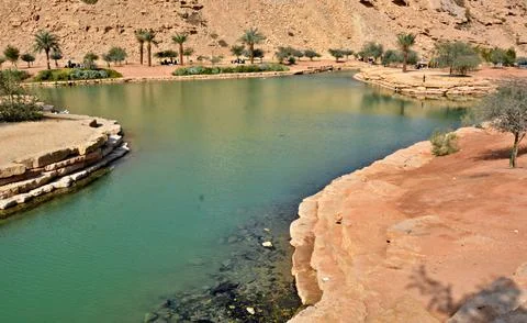 River course through rocks in a park in Riyadh, Saudi Arabia Stock Photos