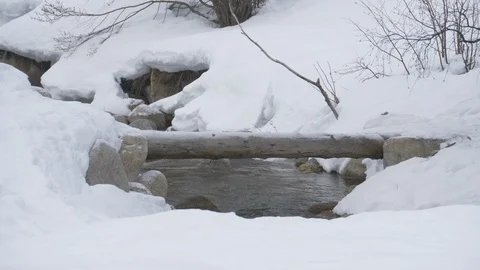 River covered in snow during winter Stock Footage 112439713