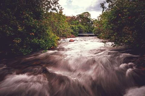 River with current and dark waters Stock Photos