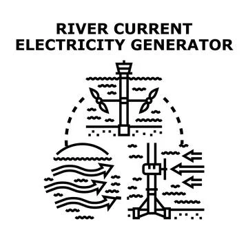 River current electricity generator producing clean energy Stock Illustration