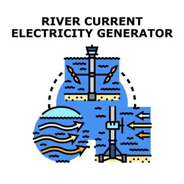 River current electricity generator producing clean energy Stock Illustration