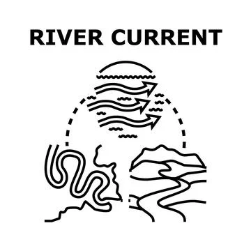 River current forming mountain and meandering landscapes Stock Illustration
