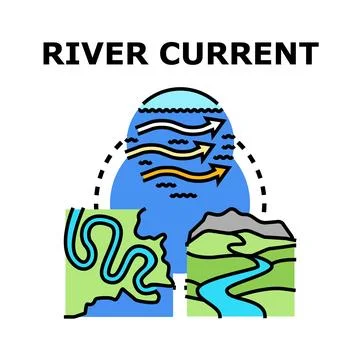 River current forming mountain and meandering landscapes Stock Illustration