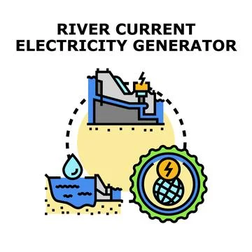 River current generating clean electricity for global energy Stock Illustration