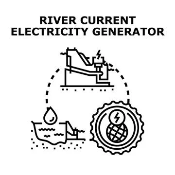 River current generating clean electricity for global energy Stock Illustration