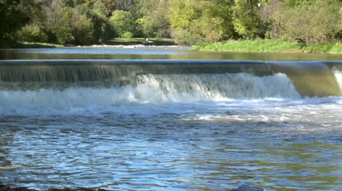 River dam and Fall Colors Stock Footage 32213850