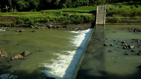 River dam with fast flowing water Stock Footage 320057175