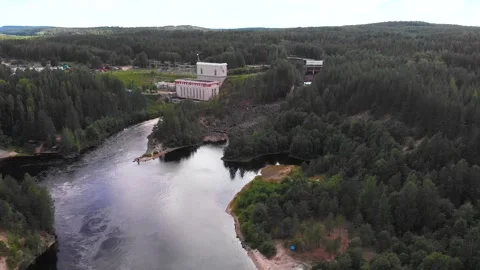 River Dam Hydropower Solid lava Ancient volcano Girvas park (Karelia, Russia) 動画素材 137390110