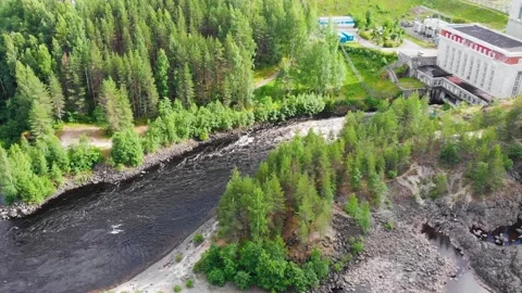 River Dam Hydropower Solid lava Ancient volcano Girvas park (Karelia, Russia) 動画素材 137390139