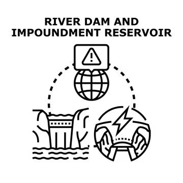 River dam impoundment reservoir generating hydropower energy Stock Illustration