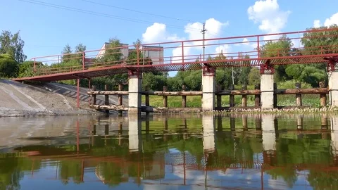 River Dam Overview at Water Level Stock Footage 102520367