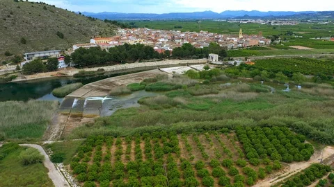 River dam in period of confinement spain valencia Stock Footage 130097446