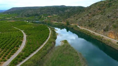 River dam in period of confinement spain valencia Stock Footage 130097537