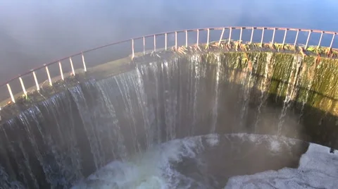 River dam water splash  in  light and fog Stock Footage 46803441