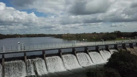 River Dam Waterfall Drone Shot Stock Footage 88963113