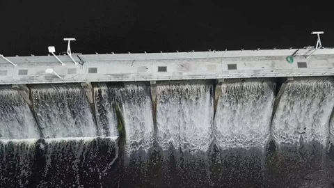 River Dam Waterfall Top Down Drone Shot Stock Footage 88963137