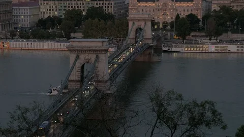 River Danube and Chain Bridge from Buda Castle Stock Footage 82682350