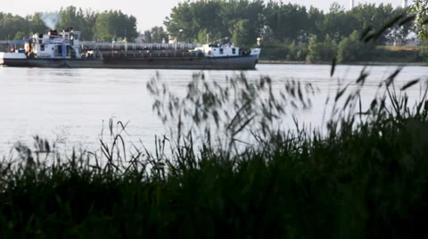 River Danube. Boat passing by. Video stock 34747264