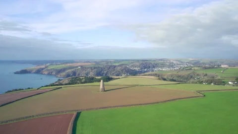 River Dart and Fields in autumn colors over Kingswear and Dartmouth from a drone Stock-Footage 165136121