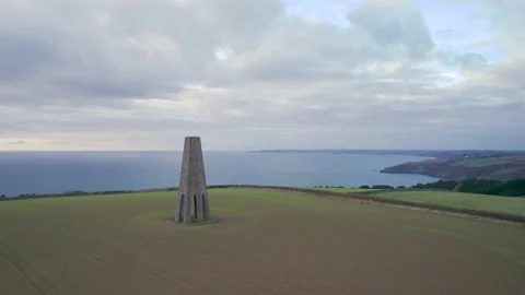 River Dart and Fields in autumn colors over The Daymark, Kingswear and Dartmouth Stock Footage 165622161