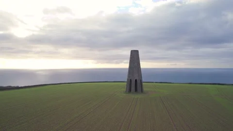 River Dart and Fields in autumn colors over The Daymark, Kingswear and Dartmouth Stock Footage 165622506