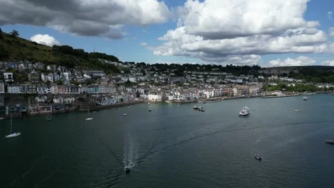 River Dart, S. Devon, England: DRONE VIEWS: Dartmouth, the River Dart and Boats Stock Footage 244934478