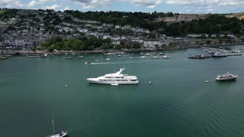 River Dart, S. Devon, England: DRONE VIEWS: Constance, Dartmouth &amp; Naval College Stock Footage 244935583