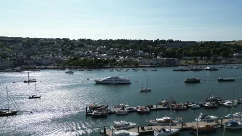 River Dart, S. Devon, England: DRONE VIEWS: Constance, Dartmouth &amp; Naval College Stock Footage 244938544