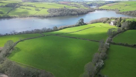River Dart, South Devon, England: DRONE VIEWS: The River Dart and valley Stock Footage 238992768
