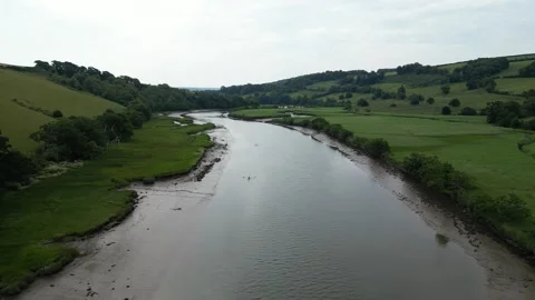 River Dart, South Devon, England: DRONE VIEWS: The River Dart looking southwards Stock Footage 243989069