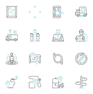 River delta linear icons set. Mangrove, Estuary, Sediment, Tributaries, Flooding Stock Illustration