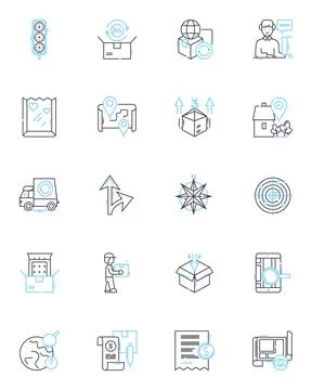 River delta linear icons set. Mangrove, Estuary, Sediment, Tributaries, Flooding Stock Illustration