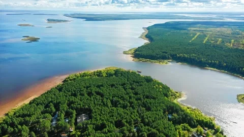 River delta, a system of tributaries and islands. Aerial Drone Shot Stock Footage 257776364