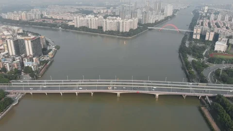 River diverges in two directions, forming an island in the middle. Stock Footage 113807951