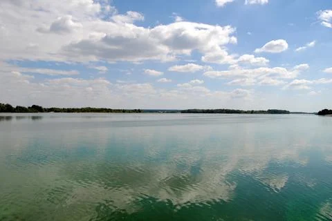 River Dnieper sky clouds trees skyline Stock Photos