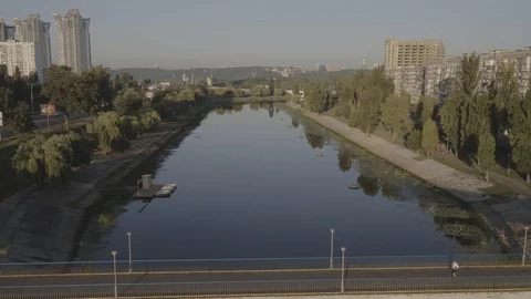 A river Dnipro running through a city Stock Footage 129421603