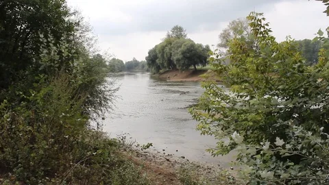 River Dnister in rural Ukrainian village. Stock Footage