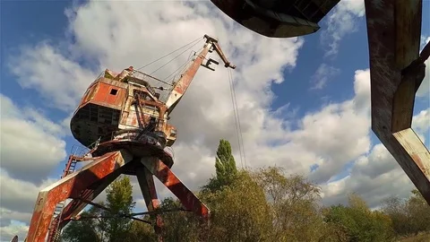 River Dock Cranes in Pripyat, Chernobyl Exclusion Zone, Ukraine Stock Footage 78838463