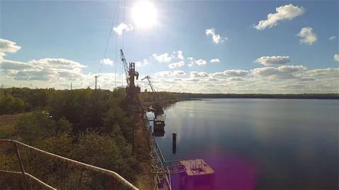 River Dock Cranes in Pripyat, Chernobyl Exclusion Zone, Ukraine Stock Footage 78838526