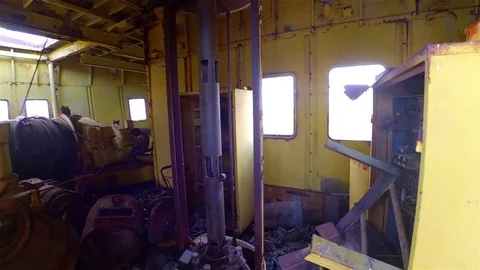 River Dock Cranes in Pripyat, Chernobyl Exclusion Zone, Ukraine Stock Footage 78838555