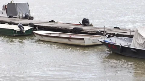 River Dockside with Moored Boats. Stock Footage 265246784