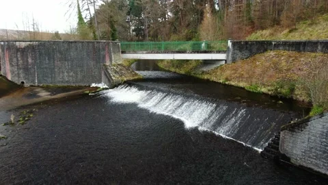 The River Dodder flowing under a bridge at Bohernabreena Reservoir. Stock Footage 171168547