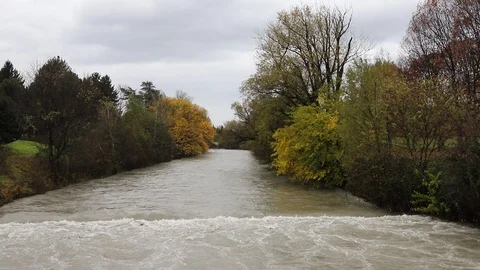 The river Dora has swollen after the rains of November 2019 (Turin, Italy) Stock Footage