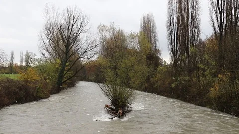 The river Dora has swollen after the rains of November 2019 스톡 동영상 120407759