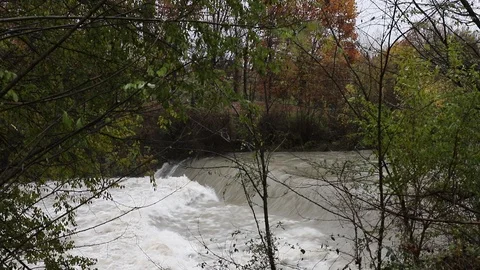 The river Dora has swollen after the rains of November 2019 (Turin, Italy) Stock Footage 120407772