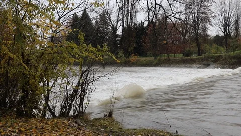 The river Dora has swollen after the rains of November 2019 (Turin, Italy) Stock Footage 120408051