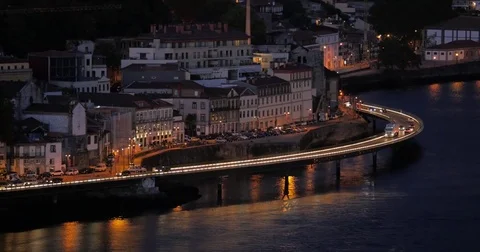 River douro at night, view of the Arrabida Bridge - Rio douro a noite Stock Footage 79697041