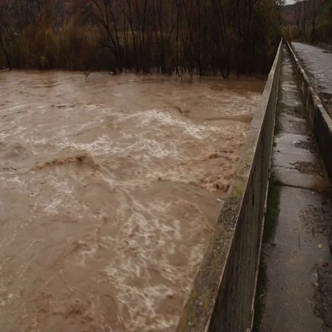 River during the floods view from the bridge Stock Footage 69295879