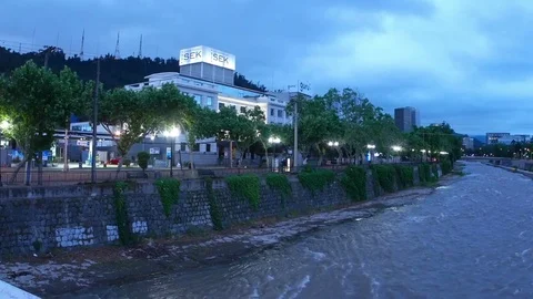 The river in the dusk in Santiago de Chile Stock Footage