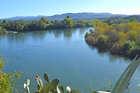 River Ebro as it passes through Miravet, Tarragona Stock Photos